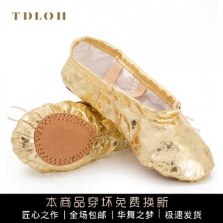 TDLOH金色舞蹈鞋练功鞋软底女童儿童芭蕾舞鞋银色猫爪鞋肚皮舞鞋