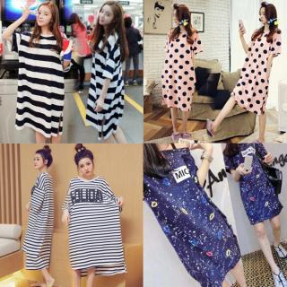 夏季睡裙短袖韩版宽松睡衣女士可爱卡通中长款学生纯棉春秋家居服