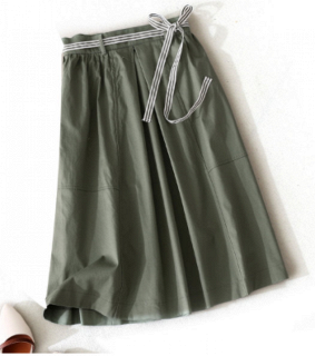 B104全棉中长款半身裙条纹腰带大摆裙清新时尚学生春季新款7A935