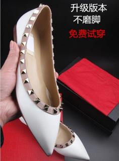歐美新款鉚釘尖頭平底鞋真皮淺口春秋單鞋平跟休閒柳丁鞋大碼女鞋