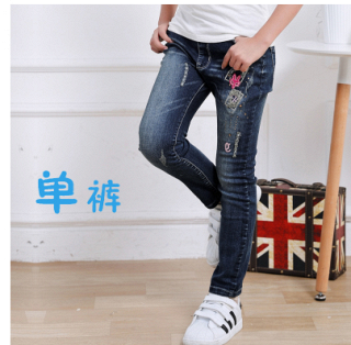 女童春裝牛仔褲長褲春秋女孩彈力褲兒童打底褲加絨中大童鉛筆褲子